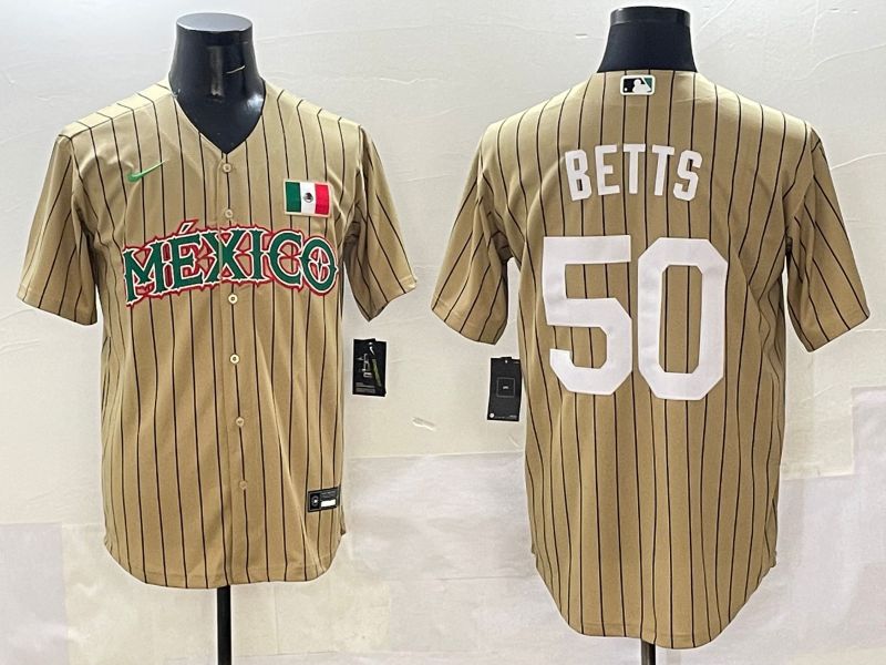Men Mexico #50 Betts Brown Stripe Joint Name 2025 Nike MLB Jersey style 1